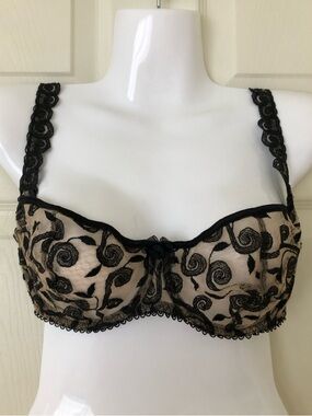 Vintage Lejaby Underwire Bra Embroidered Black Size 36C